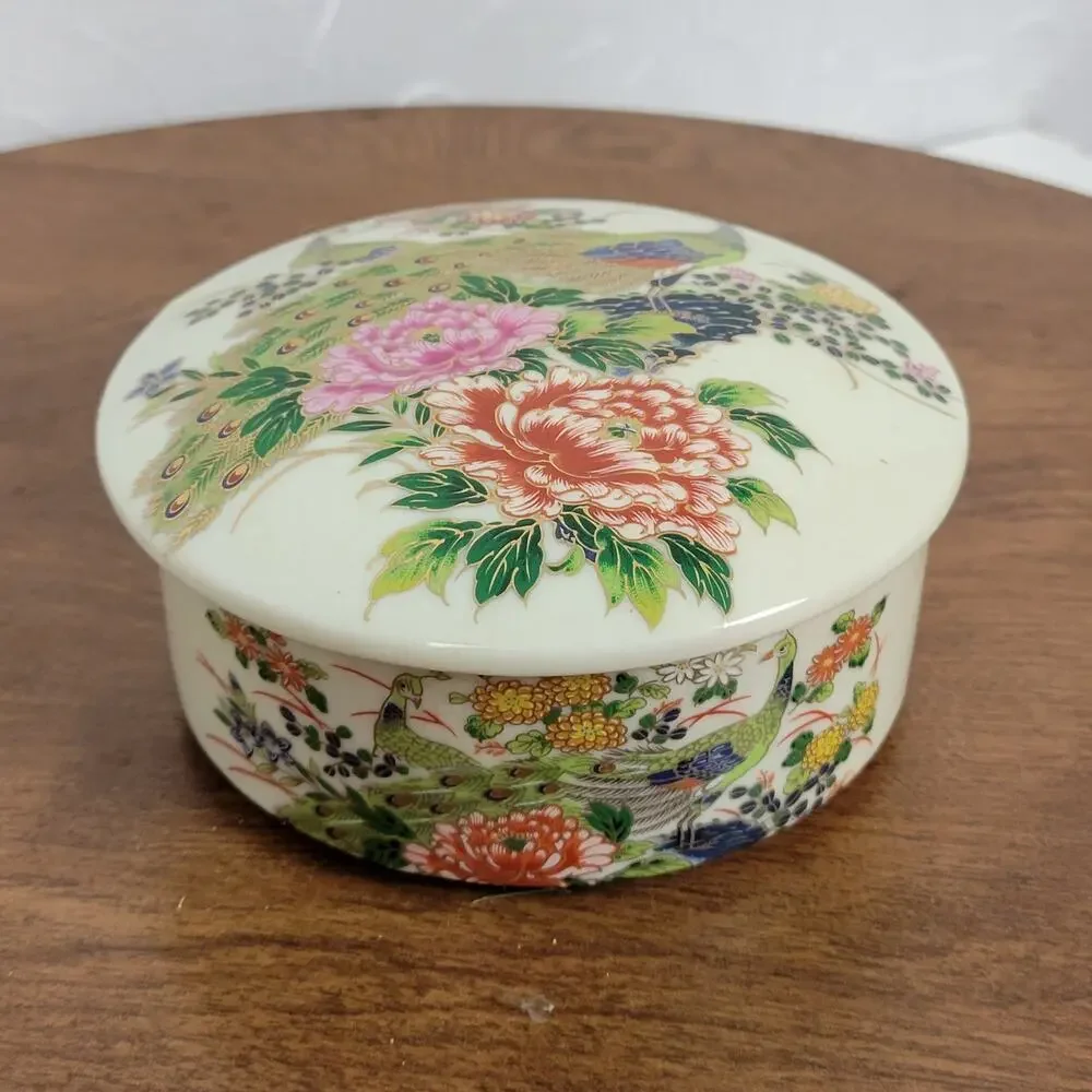 Vintage Andrea by Sadek Peacock Trinket Jewelery Box with Lid Made‎ in Japan
